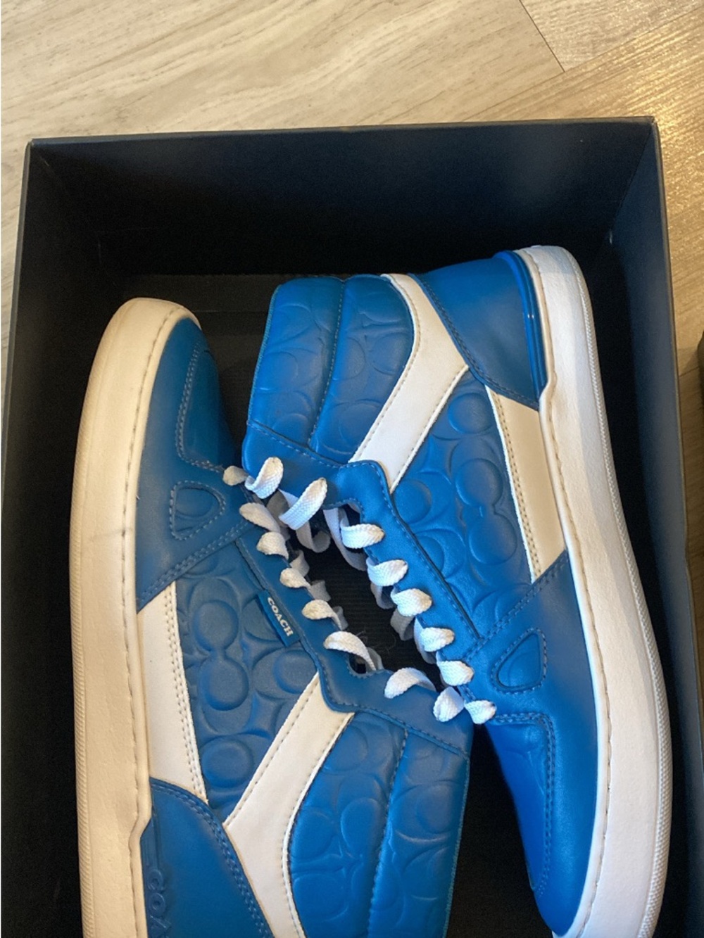 Coach Blue and White High-Top Sneakers - Picture 3 of 5